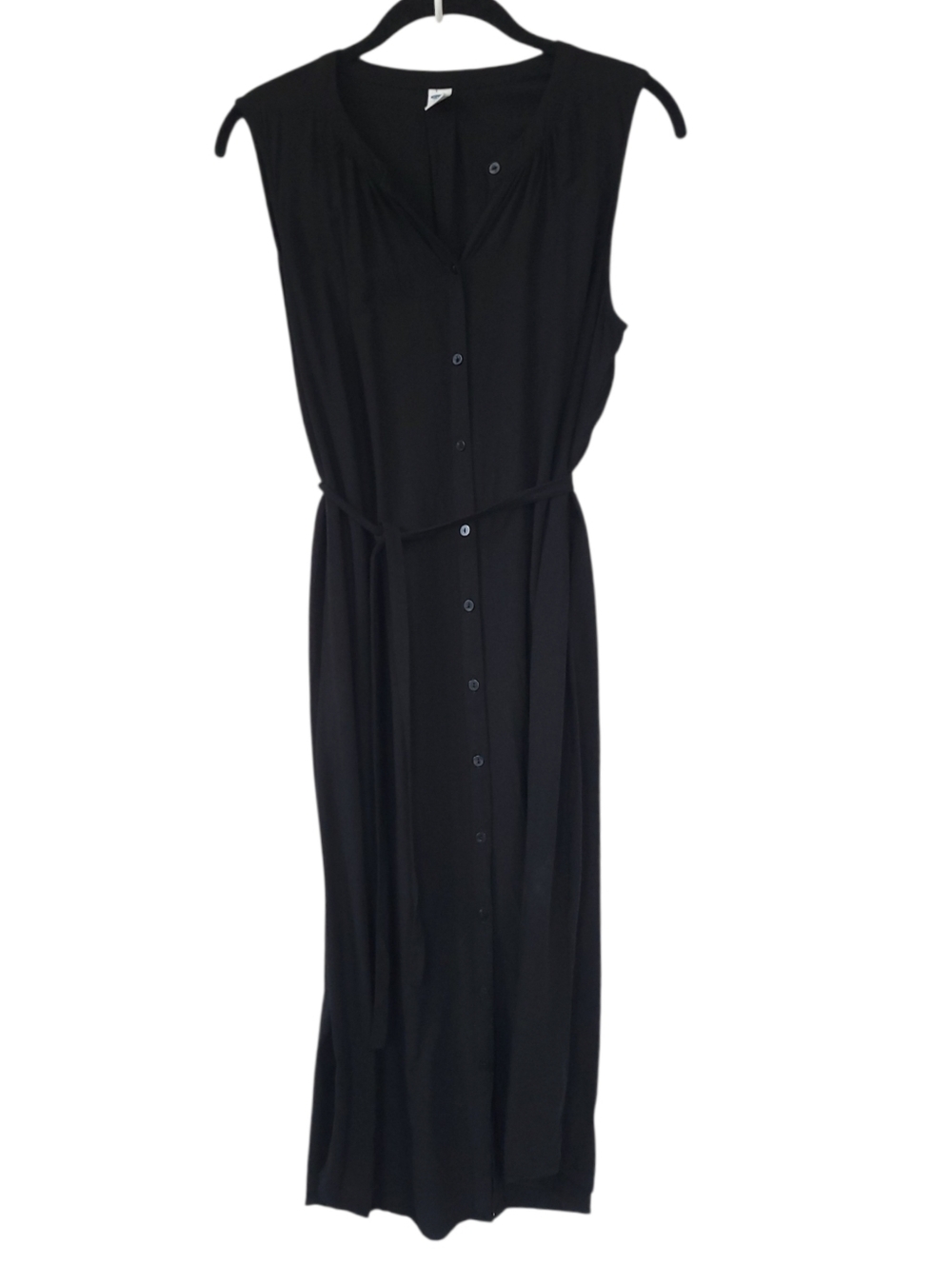 Old Navy Black Sleeveless Shirt Dress M Belted Button Front Midi Minimalist